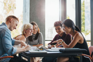 college students chatting in the campus